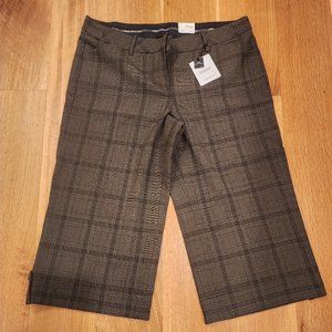 Express Editor Brown Plaid Cropped Cuffed Capri Pants NWT- Size 12